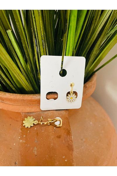 1PARÇAMAVİ White Daisy Clip Non-Perforated Children's Earrings - Nipping Children's Earrings