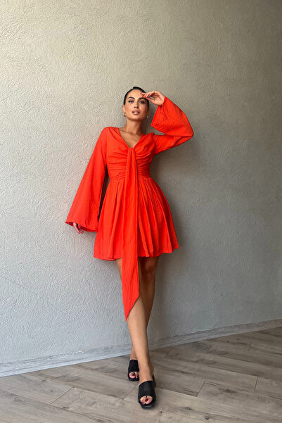 Seda Yalçın Atelier Mercan Mallorca Flare Kollu Yakası Detaylı Elbise
