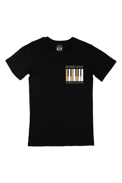 Cix تي شيرت أسود مع تصميم شعار جيب بدون موسيقى