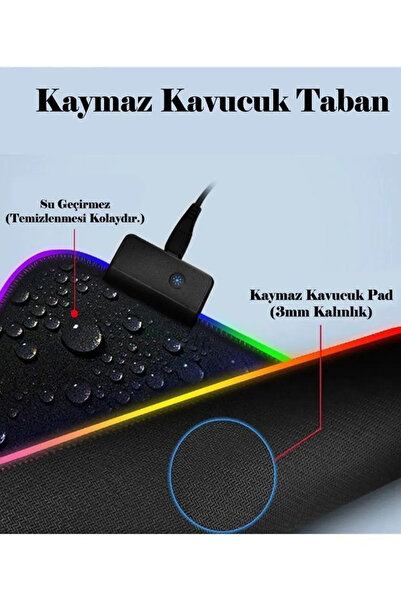 Abbruch Gaming Mouse Pad Rgb Işıklı Oyuncu Game Pad 80x30 Dikişli Klavye Mouse Padi Kaymaz Taban