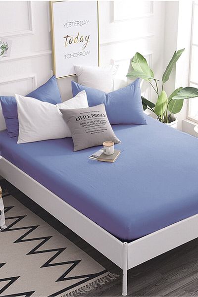 Roza Home Collection Blue Double Cotton Bed Sheet - Elastic, 160x200