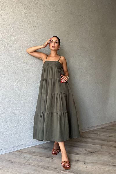 Seda Yalçın Atelier Khaki Sardinia Gipe Detailed Strappy Dress