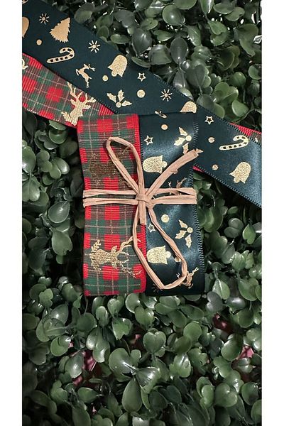 cakaybu New Year Ribbon Decoration Material 2 PCS (1st Class Gilded 1.5 m 2.5 cm width)