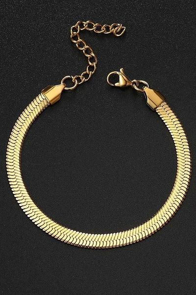 senfonijewelry Italian Scrunch Model Chain Bracelet Gold Color Non-Tarnish Steel Antiallergic Width 4mm Length 17cm