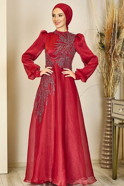 Surikka Rain Detailed - Draped Bead Embroidered Evening Dress