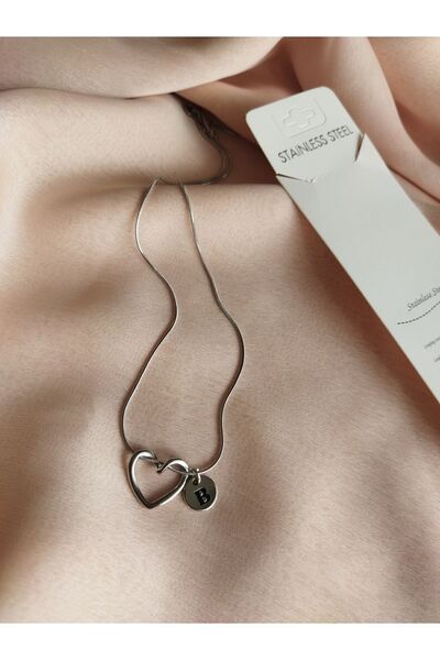 derokas Silver Silver Colored Stainless Steel Snake Chain Heart Necklace - Le...