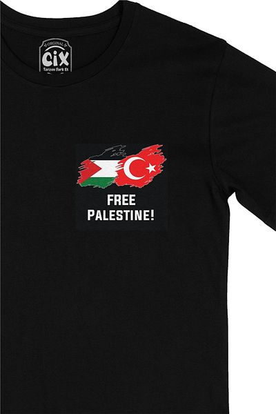 Cix Δωρεάν μαύρο μπλουζάκι Palestine με σχέδιο λογότυπου μαύρης τσέπης