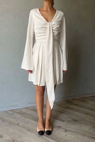 Seda Yalçın Atelier Mallorca Flare - Natural Dress with Sleeves and Collar Detail