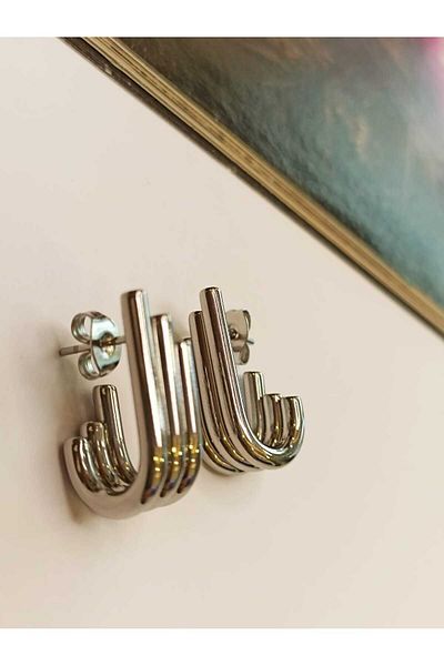 PAMES Asymmetric Design Steel Silver Earrings