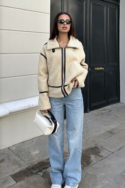 Nazliye Ecru Overize Teddy Coat