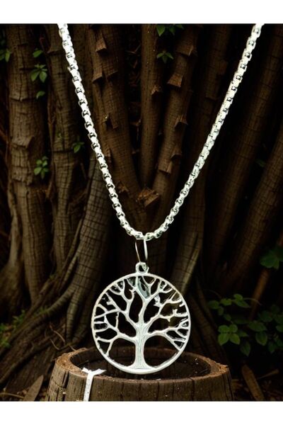 whocares سلسلة قلادة للجنسين مع رمز شجرة الحياة، لون فضي عالي الجودة وأنيق