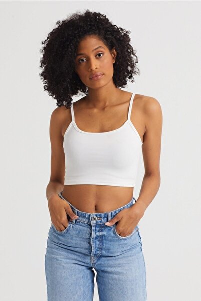 The Base Γυναικείο Ecru Scuba Fabric Rope Strap Crop Top