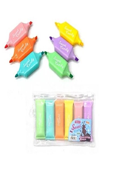 Genel Markalar Şeker Şekilli Pastel Renkli - Çift Taraflı Fosforlu Kalem 6'lı