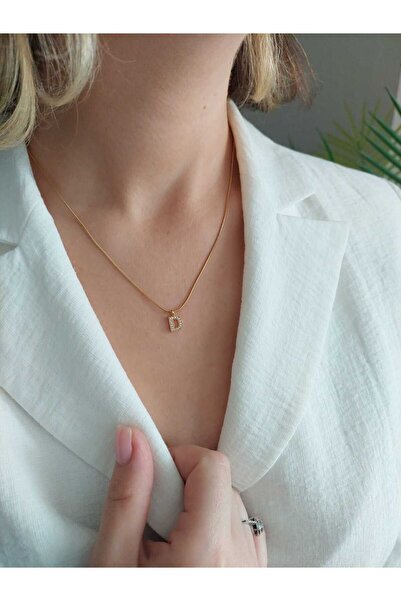 LUCKY ACCESSORIES Çelik zirkon Taşlı Harf Kolye D Harfi