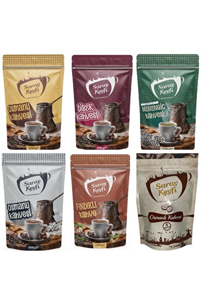SARAY KAHVE 6 ‘lı Set - Osmanlı - Dibek- Sütlü Menengiç- Damla Sakızlı- 8 Karışımlı Osmanlı-fındıklı-
