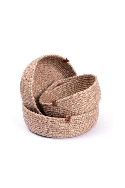 Handmade Opia سلة من قش الجوت المزخرف بثلاثة مقابض مصنوعة يدويًا بنسبة 100% م...