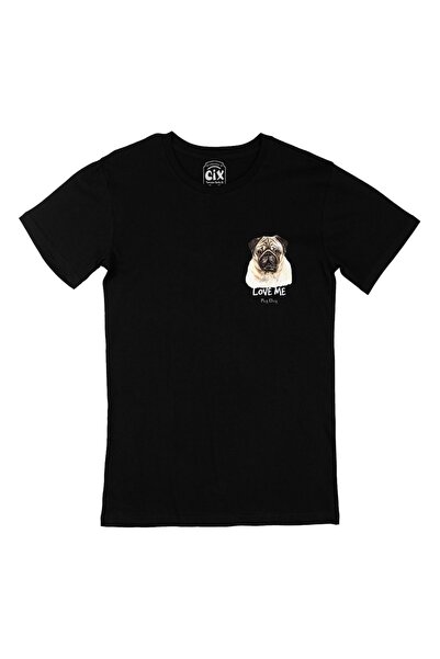 Cix Love Me Pug Dog Black T-Shirt with Pocket Logo Design