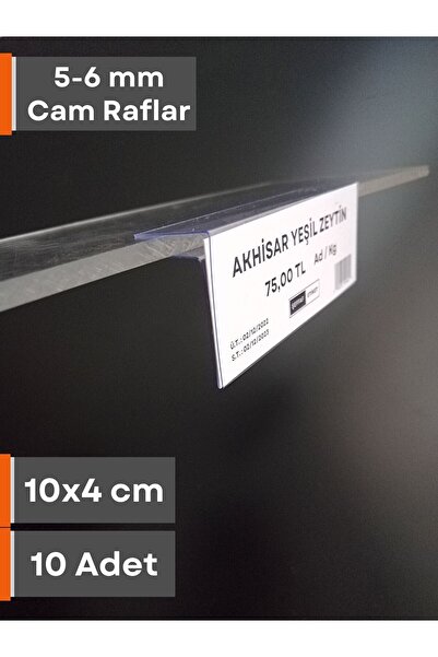 Şeffaf Etiket 10 Adet Pvc Etiketlik Cam Raflar Için 5-6 Mm Kalınlıkta Cam Rafa Takılan Ürün Isimliği Etiketlik