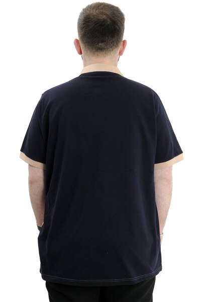 ModeXL Navy Blue Large Size Men's Polo Collar T-Shirt U24322 - Color Block