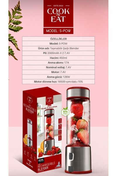 Genel Markalar 450 Ml Taşınabilir Metal Kişişel Şarjlı Blender Shake Smoothies Blender Keskin Bıçaklı