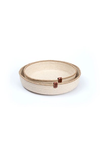 Handmade Opia 2-Piece Decorative Shallow Basket, 100% Handmade, Wicker, Jute, Cotton, Vegan