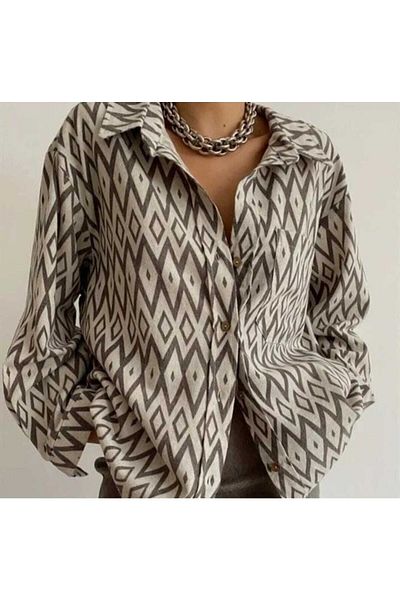 Peony Boutique Geometric Patterned Oversize Women's Shirt