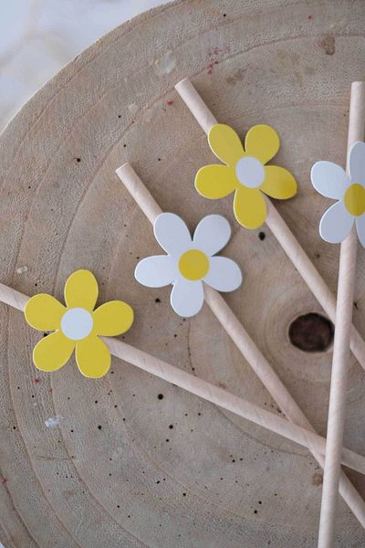 Partifabrik 8 Pieces of Daisy Themed Straws for Birthday - Ornament