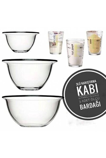 Paşabahçe طقم حصاد أردا تركمان 6 قطع 3 مقاسات وعاء خلط 3 قطع أكواب قياس Fma05...