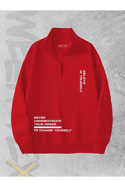 WEARTEX سويت شيرت Believe In Yourself مطبوع بنصف سحاب و3 خيوط