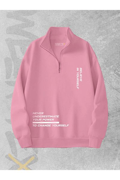 WEARTEX Half Zipper 3 Thread Believe in Yourself Printed Sweatshirt