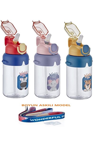 Vagonlife 650 Ml School Water Bottle with Neck Strap, Thick Straw and Locking Lid 3 Colors