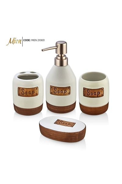 MİEN Mien 4 Piece Soap Liquid Soap Dispenser Bathroom Set