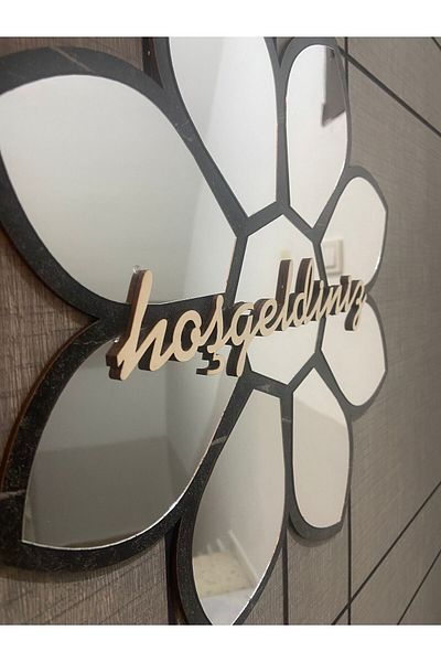 hayal tasarım 35 cm Decorative Wooden Door - Welcome Written Flower Mirrored Plexiglass Ornament