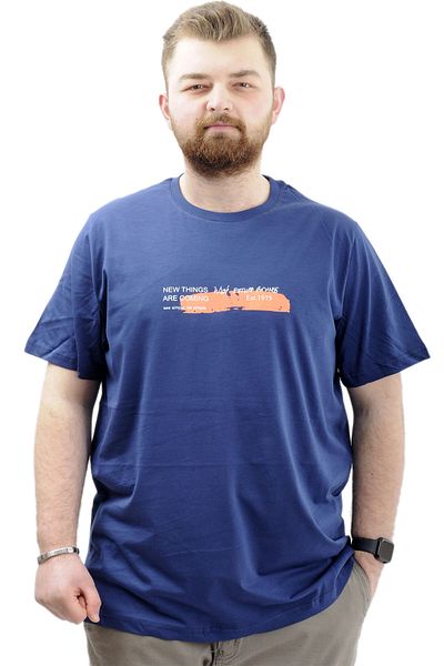ModeXL Ανδρικό T-Shirt - Oversize, εμπριμέ, λαιμόκοψη, U24047 Indigo