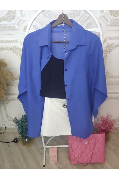 LARİSA COLLECTİON Cămașă oversize din in cu un singur buzunar