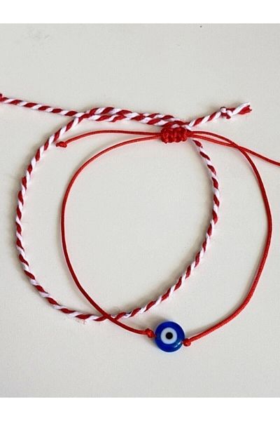 Mia Aksesuar Evil Eye Beaded Red Thread Bracelet and Marteniçka Set