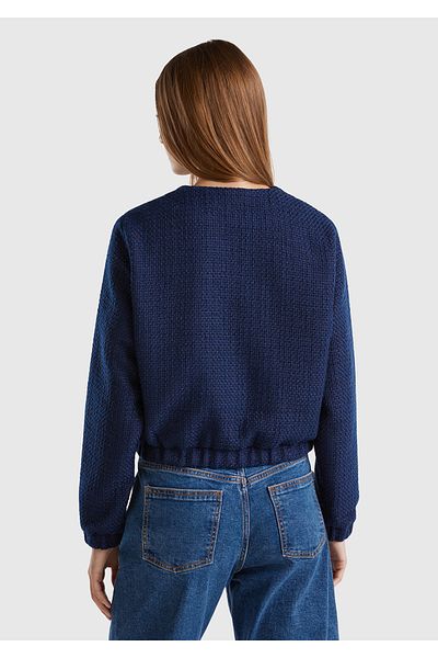 United Colors of Benetton Jachetă bomber cu gât rotund bleumarin - Design cu buzunare cu nasturi și clapă