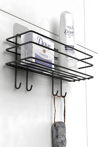 winbox 4 Kancalı Yapışkanlı Banyo Şampuanlık Siyah YAPIŞKANLI