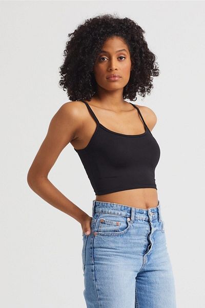 The Base Γυναικείο Μαύρο Scuba υφασμάτινο λουράκι Crop Top