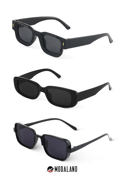 ModaLand New Season Black Rectangular Sunglasses 3-piece Deal Set