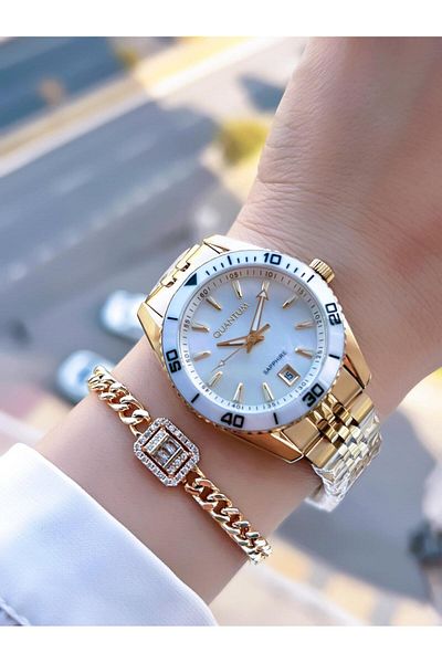Quantum Mother of Pearl Dial 5 Atm Water Resistant Steel Band Women Wrist Watch+Bracelet Iml.B1131.120