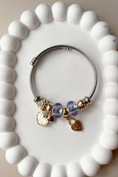 Fubena 8016 Model Steel Bracelet with Heart Pattern and Key Dangle