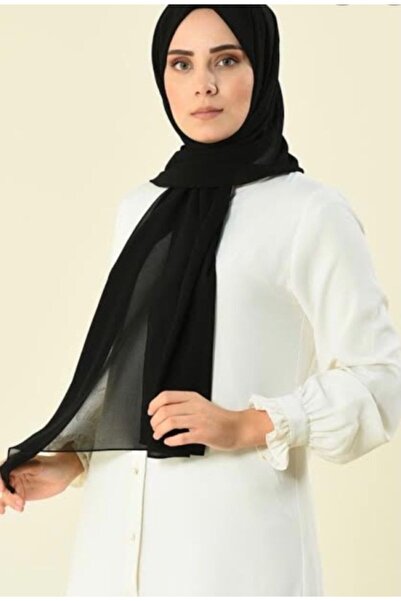 Sedef Black Chiffon Square Scarf - 140x140