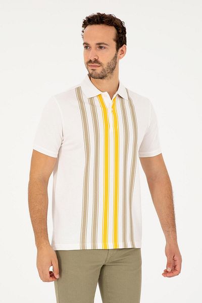 U.S. Polo Assn. ΒΑΣΗ. Ανδρικό αθλητικό μπλουζάκι πόλο με λαιμόκοψη POLO - κανονική εφαρμογή G081GL011.000. 1826908   Gardez 019 Εκρού