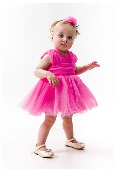 Kamber Sisters Wecan Exclusive Baby Girl with Headband Fuchsia Tulle Birthday Mevlüt Wedding Dress