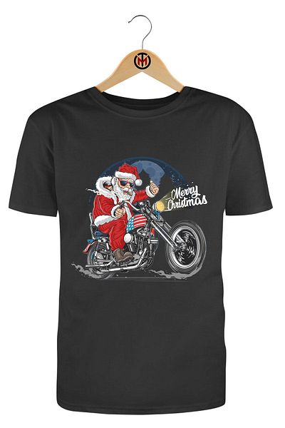 Motosiklet T-shirt Χριστουγεννιάτικο T-Shirt / Πρωτοχρονιάτικο Biker Santa Claus T-Shirt