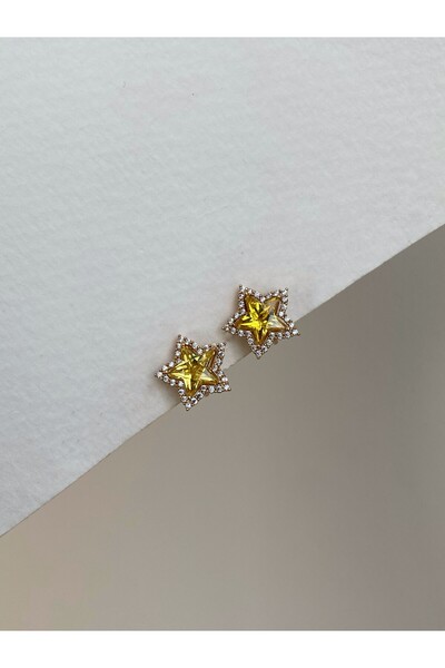 Owentis Çelişk Sarı Taşlı Klipsli Yıldız Artino Küpe -kararma yapmaz-