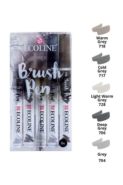 Talens Ecoline Brush Pen Brush Tip Pen 5 Color Set GRAY