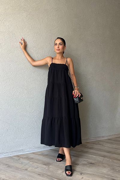 Seda Yalçın Atelier Sardinya Gipe Detailed Black Strap Dress