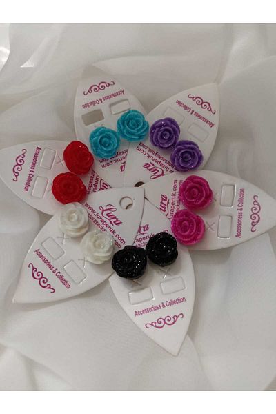Bulut Bijuteri Aksesuar Rose Figured Studs Earrings (6 Pieces)
